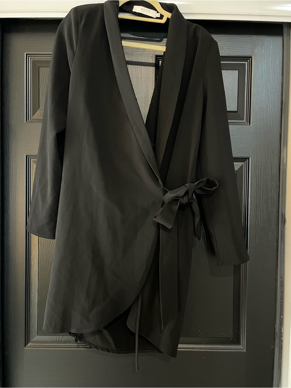 Astr Black Blazer Mini Dress with Draped Open Back